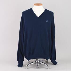 Vintage 90s Izod Dark Blue V-neck Sweater Men's XXL